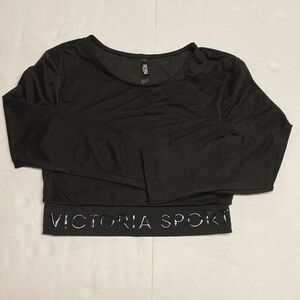 Victorias Secret Sport Black long sleeve Crop Top Victoria Sport Logo Size XS